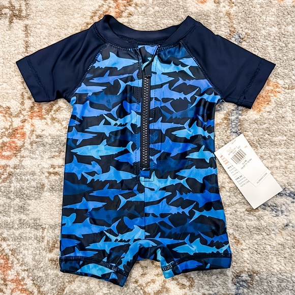 Old Navy Other - Old Navy Blue Shark Swim Rashguard Bodysuit - 0-3 M